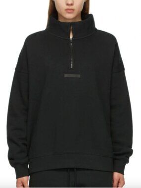 FEAR OF GOD ESSENTIALS Black Mock Neck Half-Zip Sweatshirt S